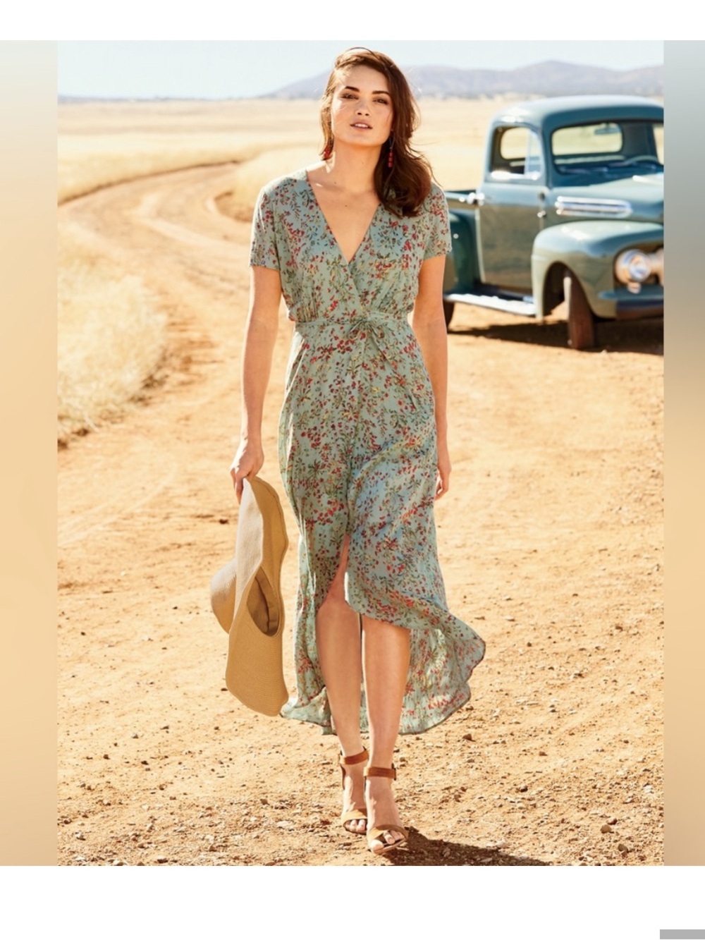Peruvian Connection Sage Floral High-Low Wrap Dress
